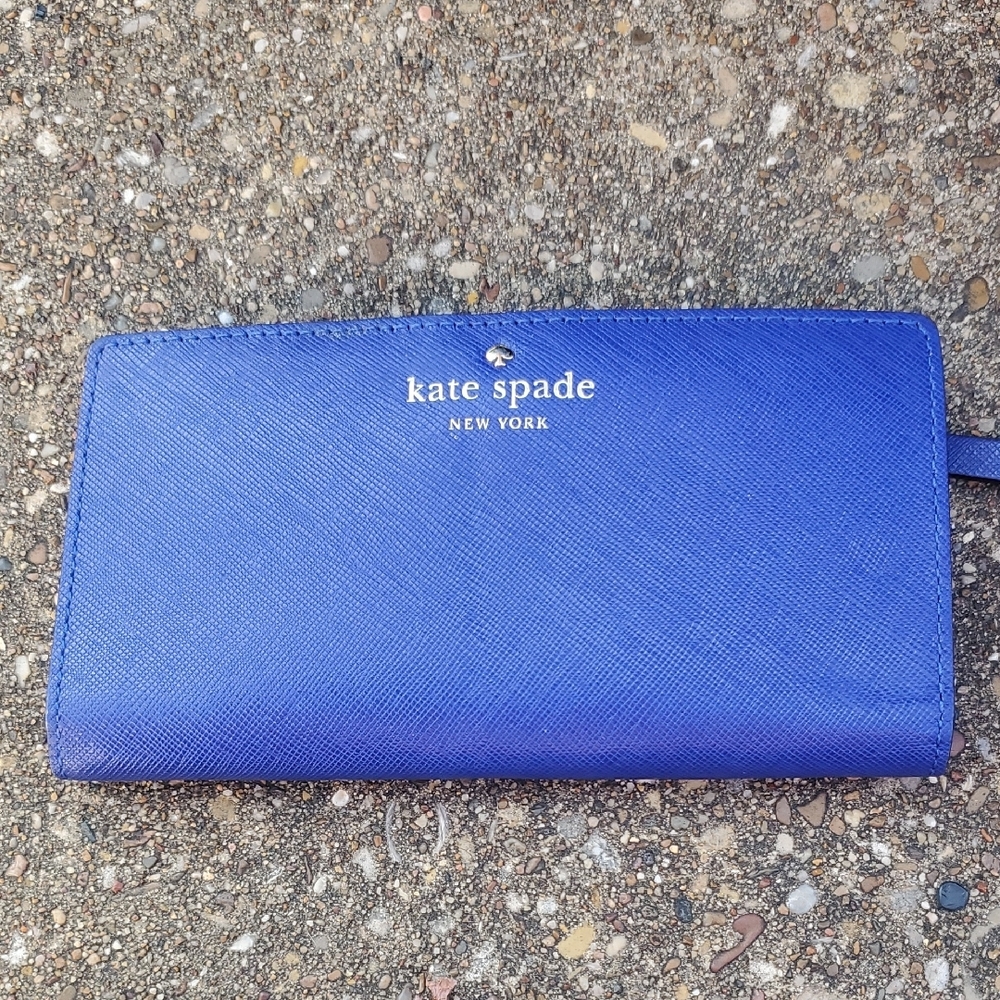 Kate Spade Large Slim Bifold Blue Saffiano Leather Wallet Cardholder